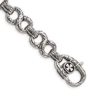 Stainless Steel Antiqued and Polished 8.5-inch Infinity Symbol Bracelet