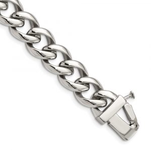 Stainless Steel Polished w/ID Plate 8.5-inch Bracelet