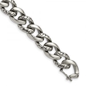 Stainless Steel Antiqued and Polished 8.5-inch Bracelet