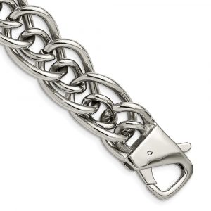 Stainless Steel Polished Large and Small Oval Link 8.25-inch Bracelet