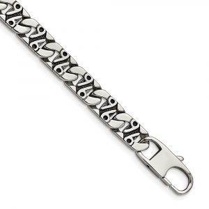 Stainless Steel Antiqued Polished and Textured 8.75-inch Bracelet
