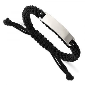 Stainless Steel Polished Black Fabric Adjustable ID Bracelet