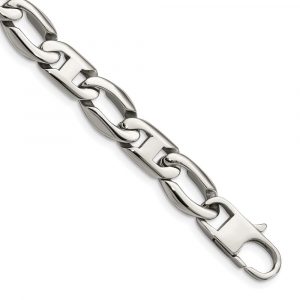 Stainless Steel Polished Amchor/Open Link 8.5-inch Bracelet