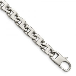 Stainless Steel Polished Fancy Square Link 8.5-inch Bracelet