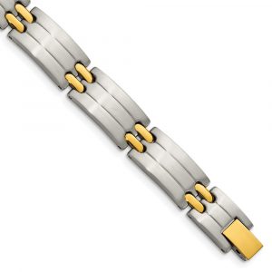 Stainless Steel Brushed and Polished Yellow IP-plated 8.75-inch Bracelet