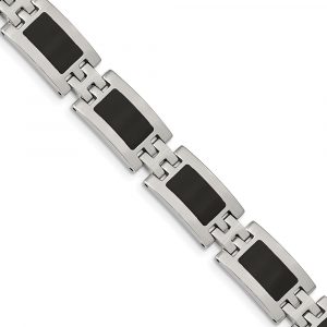 Stainless Steel Polished with Black Enamel 9-inch Bracelet