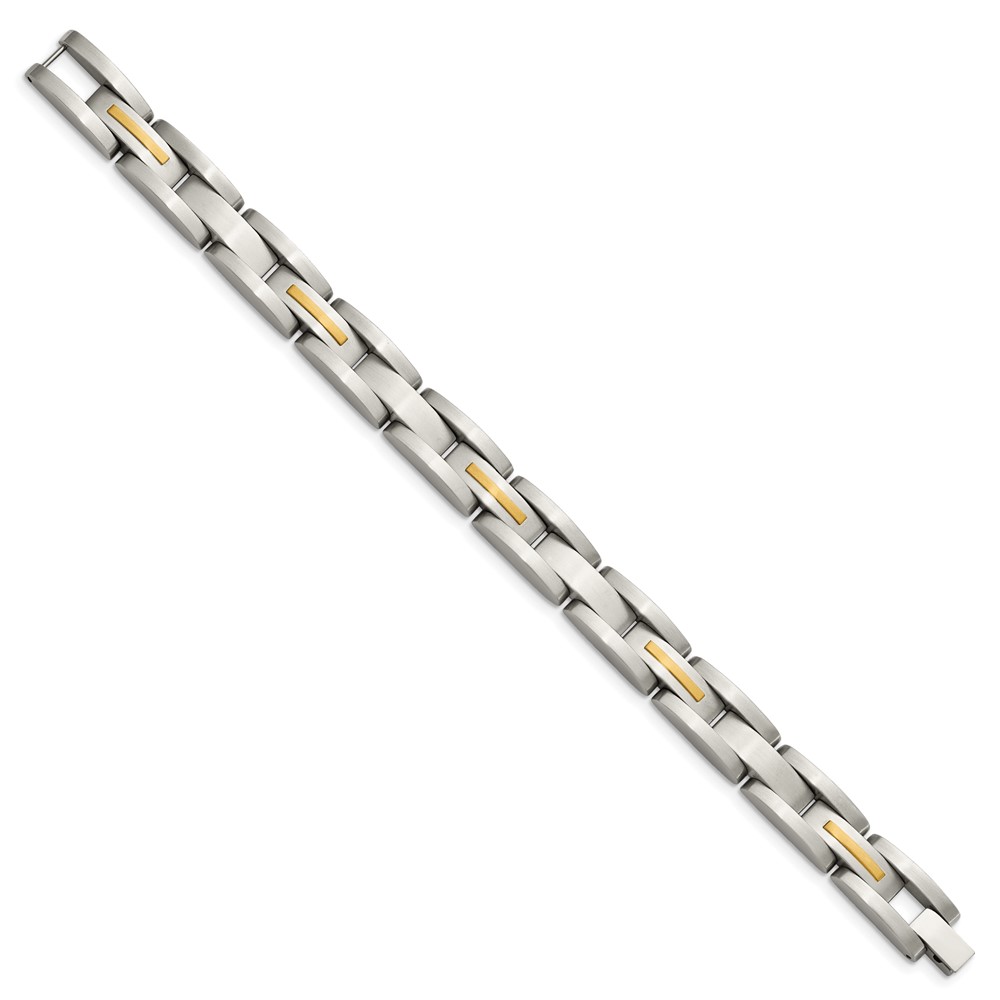 Stainless Steel with 14k Accent 8-inch Brushed Link Bracelet - Image 3