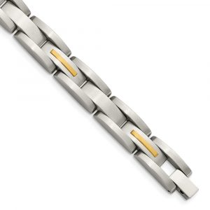 Stainless Steel with 14k Accent 8-inch Brushed Link Bracelet