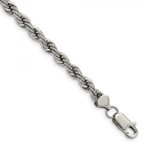 Stainless Steel Polished 6mm 8.5-inch Rope Bracelet