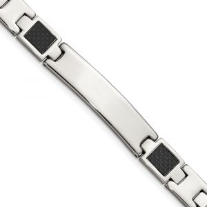 Stainless Steel Polished Black Carbon Fiber Inlay 8.5-inch Bracelet