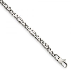 Stainless Steel Polished 4mm Figaro 8.5-inch Bracelet