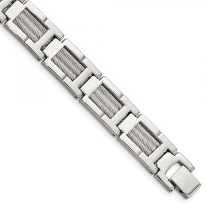 Stainless Steel 8.5-inch Brushed and Polished Wire Bracelet