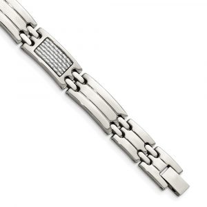Stainless Steel Polished Grey Carbon Fiber Inlay 8.5-inch Bracelet