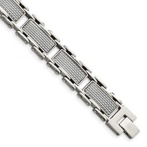 Stainless Steel Polished Grey Carbon Fiber Inlay 8.5-inch Bracelet