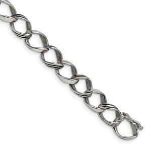 Stainless Steel Polished and Antiqued Fancy Link 8.25-inch Bracelet