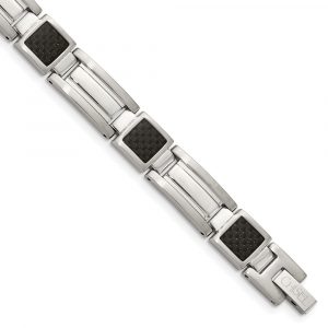 Stainless Steel Polished Black Carbon Fiber Inlay 8.75-inch Bracelet