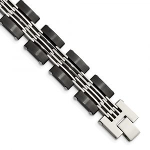 Stainless Steel Brushed and Polished Black IP-plated 8-inch Bracelet