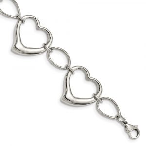 Stainless Steel Polished Hearts 7.75-inch Bracelet