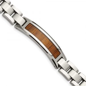Stainless Steel Brushed & Polished Enameled w/Koa Wood Inlay Bracelet