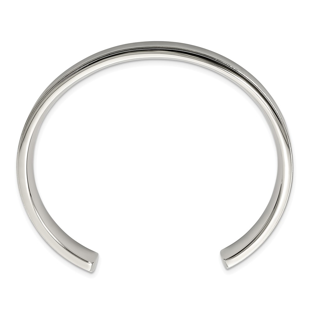 Stainless Steel Brushed and Polished Ridged Edge Bangle - Image 3