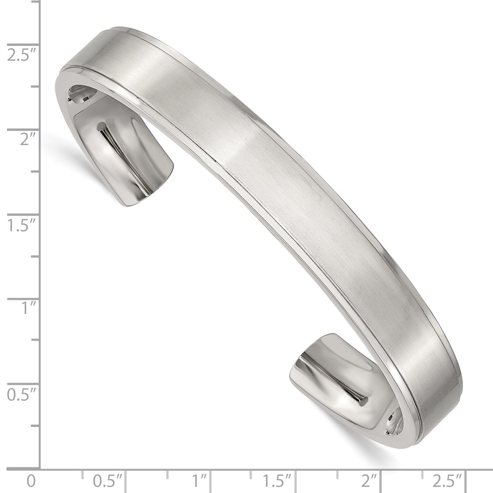 Stainless Steel Brushed and Polished Ridged Edge Bangle - Image 4