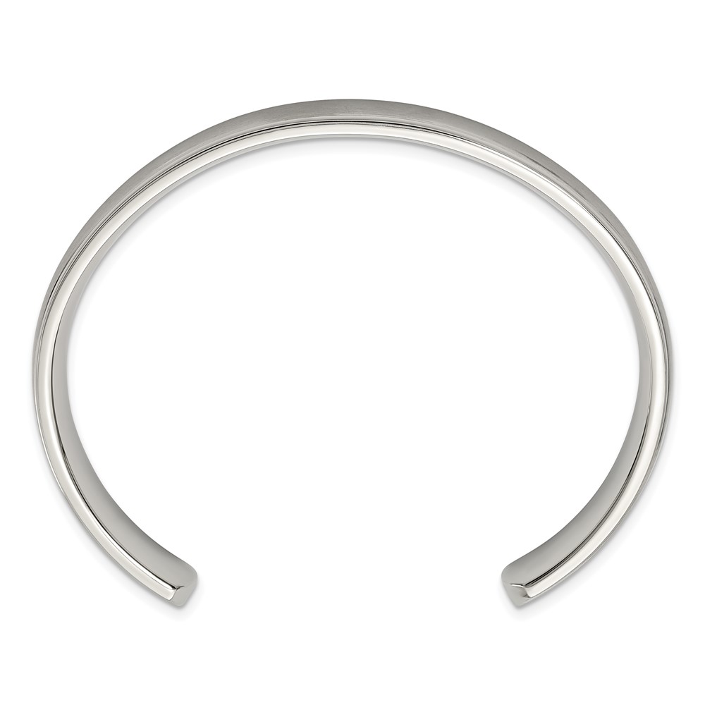Stainless Steel Brushed and Polished Ridged Edge Bangle - Image 3