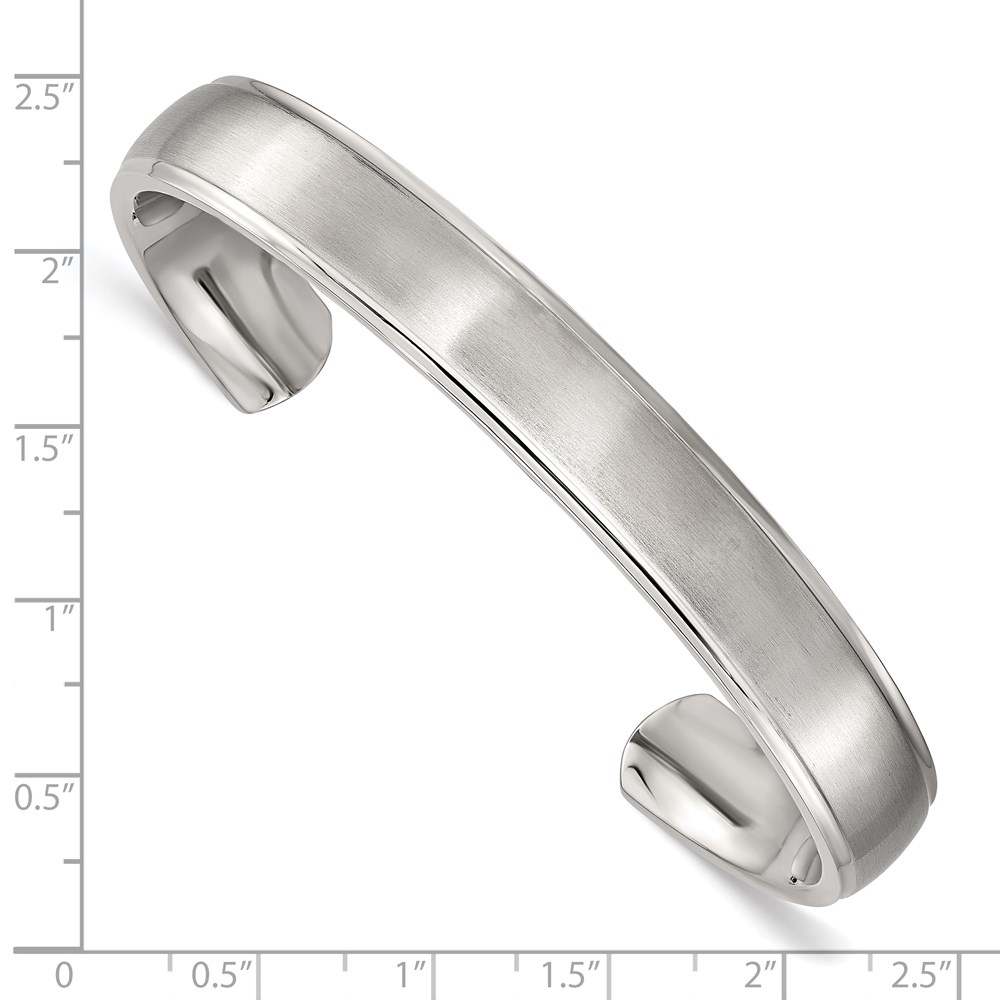 Stainless Steel Brushed and Polished Ridged Edge Bangle - Image 4