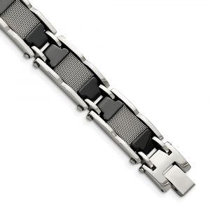 Stainless Steel Polished Mesh with Black Ceramic 8.25-inch Bracelet