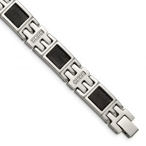 Stainless Steel Polished Black IP-plated Mesh 1/3ct. Diamond 8.75-inch Bracele