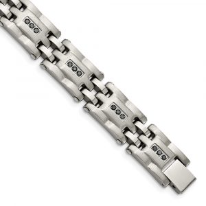 Stainless Steel Brushed and Polished 3/4ct tw. Diamond 8.5-inch Bracelet