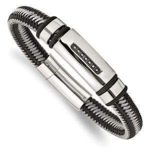 Stainless Steel Polished Black IP-plated 1/10ct tw. Diamond 8.5-inch Bracelet