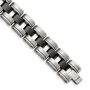 Stainless Steel Brushed and Polished w/Black Ceramic 8.5-inch Bracelet