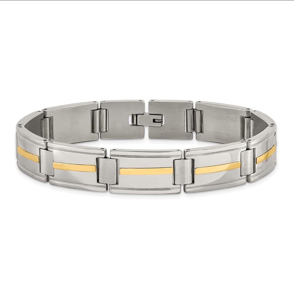 Stainless Steel with 14k Accent 8.75-inch Brushed & Polished Link Bracelet - Image 4