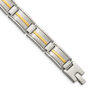 Stainless Steel with 14k Accent 8.75-inch Brushed & Polished Link Bracelet