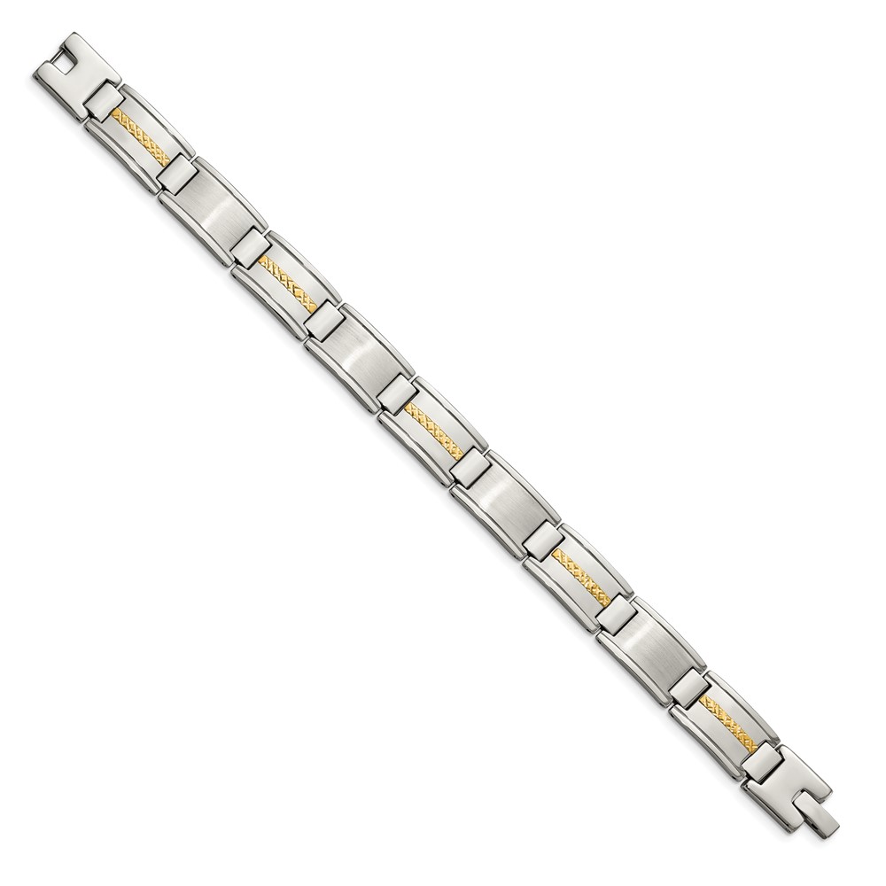 Stainless Steel with 14k Accent 8.75-inch Brushed & Polished Link Bracelet - Image 3