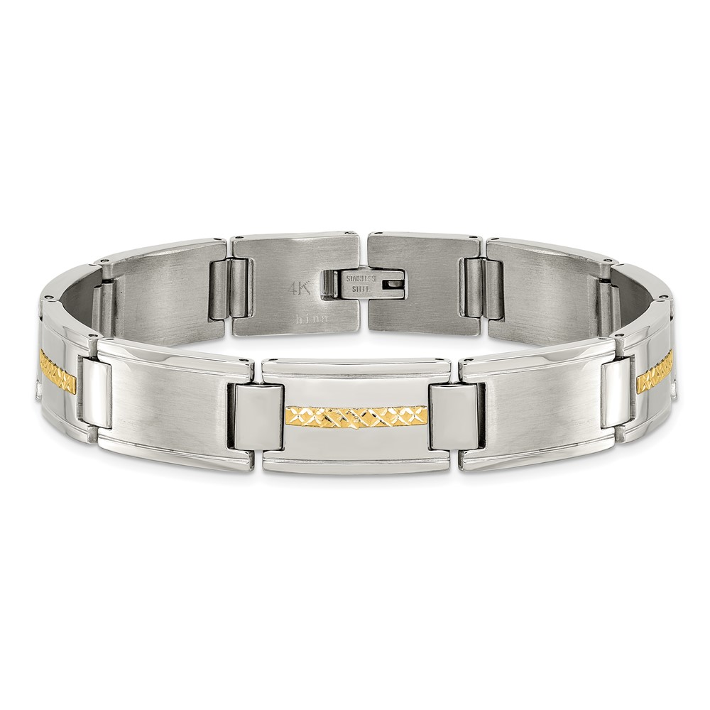 Stainless Steel with 14k Accent 8.75-inch Brushed & Polished Link Bracelet - Image 4