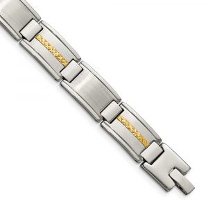 Stainless Steel with 14k Accent 8.75-inch Brushed & Polished Link Bracelet