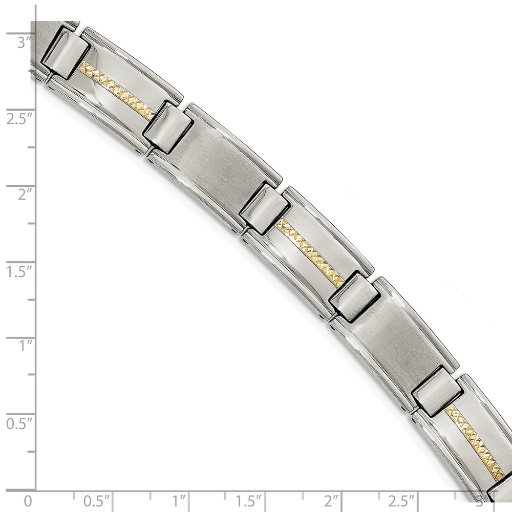 Stainless Steel with 14k Accent 8.75-inch Brushed & Polished Link Bracelet - Image 5