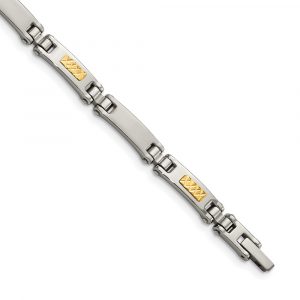 Stainless Steel with 14k Accent 8.25-inch Brushed & Polished Link Bracelet
