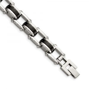 Stainless Steel Polished Black IP-plated 8.5-inch Bracelet