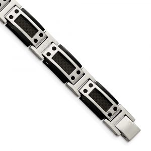Stainless Steel Polished Black IP-plated w/Carbon Fiber Inlay 8.5-inch Bracele