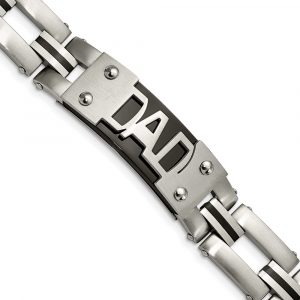 Stainless Steel 9-inch Brushed and Polished Black IP-plated DAD Bracelet
