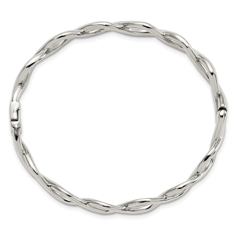 Stainless Steel Polished Criss Cross Hinged Bangle - Image 3