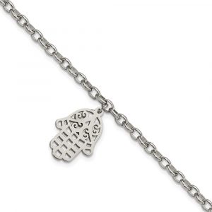 Stainless Steel Polished Chamseh/Hamsa 7-inch Bracelet