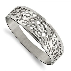 Stainless Steel Polished Paw Print Cut-out Hinged Bangle