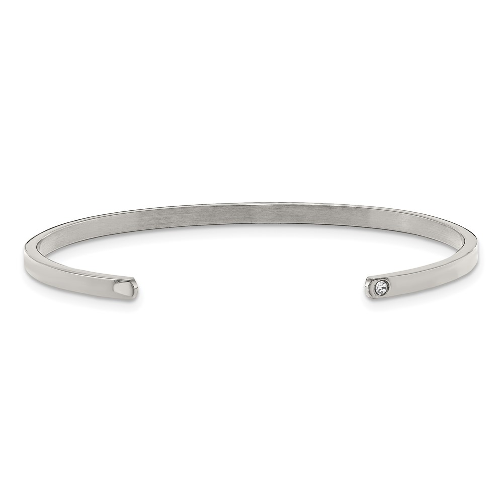Stainless Steel Polished Love w/Crystal 3mm Cuff Bangle - Image 2