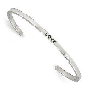 Stainless Steel Polished Love w/Crystal 3mm Cuff Bangle