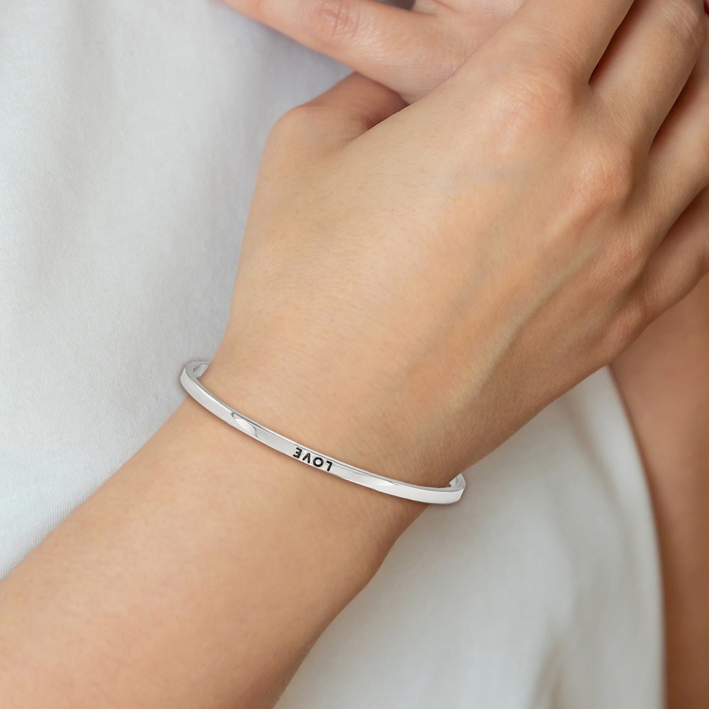 Stainless Steel Polished Love w/Crystal 3mm Cuff Bangle - Image 4