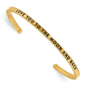 Stainless Steel Polished Yellow IP to the Moon Crystal 3mm Cuff Bangle