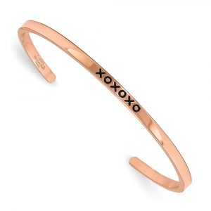 Stainless Steel Polished Rose IP-plated xoxoxo Crystal 3mm Cuff Bangle